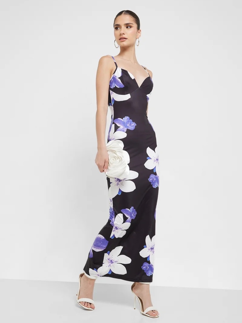 Floral Slip Maxi Dress in Black and Purple - Brand: